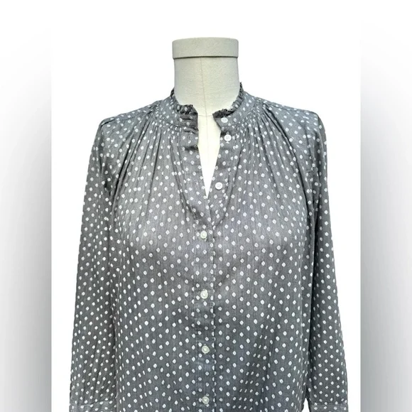 NWT LOFT Petite Small Polka Dot 100% Cotton Long Sleeve Button Down Blouse - Picture 7 of 15